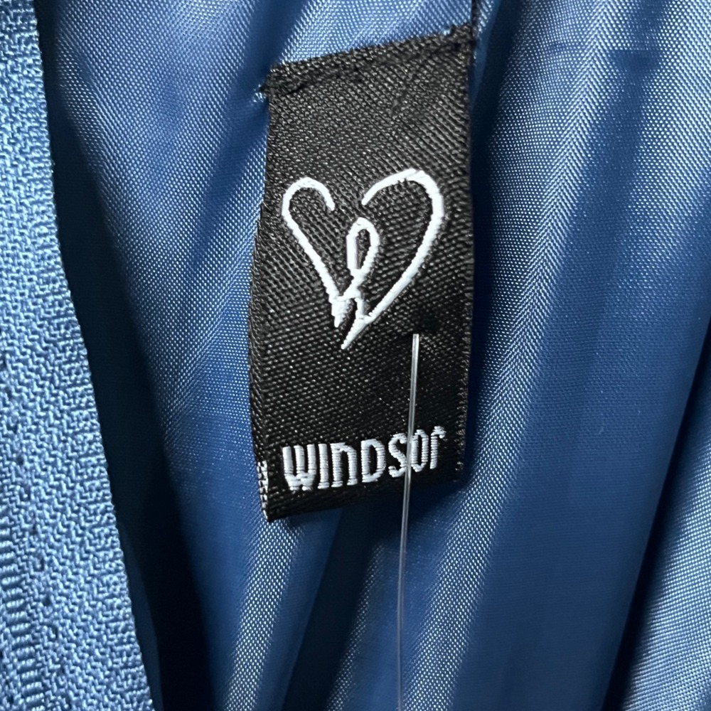 Windsor Satin Off-Shoulder Prom Gown in Blue - Picture 4 of 8